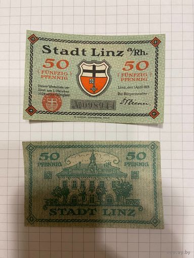Нотгельд 50 пфеннигов. Германия. Веймарская республика Линц-0201-2