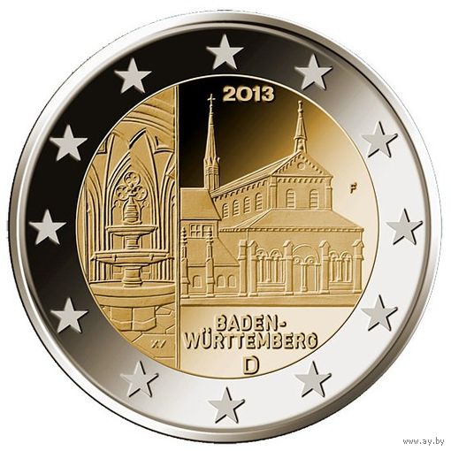 2 евро 2013 Германия F Федеральные земли Германии - Монастырь Маульбронн, Баден-Вюртемберг UNC из ролла
