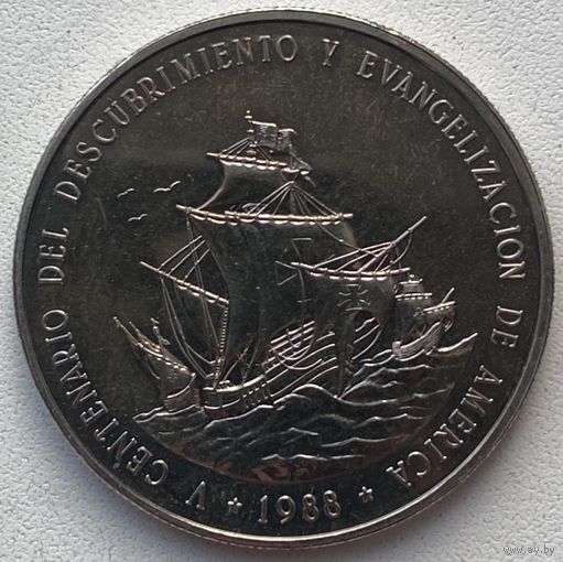 Доминикана 1 песо 1988 г. 500 лет открытия Америки. Флот Колумба