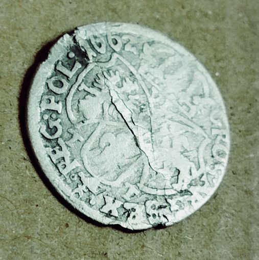 Шестак (6 грошей) 1662 года TT -Портрет без обводки (Польша, Ян II Казимир)