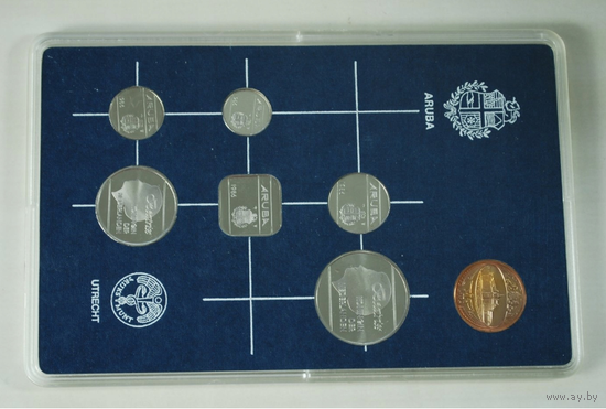 Аруба годовой набор 5+10+25+50 центов 1+2,5 гульдена + жетон 1986 год, UNC.