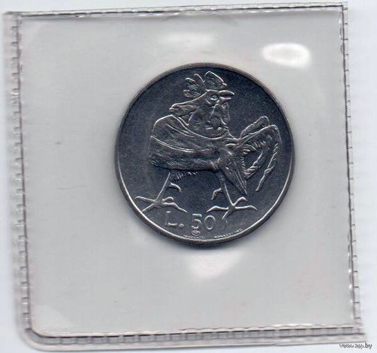 РЕСПУБЛИКА САН МАРИНО 50 ЛИР 1974. UNC. НАБОРНАЯ. В ЗАПАЙКЕ. ФАУНА. ПЕТУХ