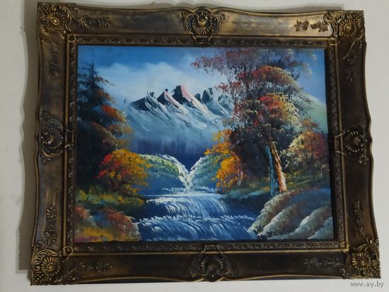 Картина "Романтический горный пейзаж с рекой" Холст, масло