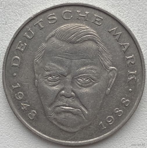 Германия 2 марки 1990 г. D. Людвиг Эрхард. 40 лет Федеративной Республике (1948-1988)