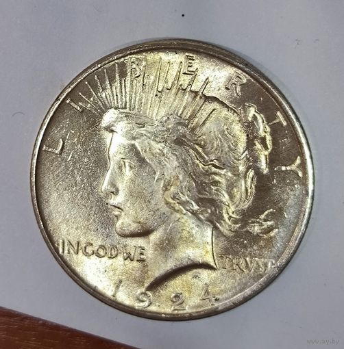 Доллар мирный США 1924. Редкий год! Золотистая патина! Яркий блеск!