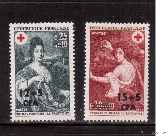 Реюньон-1968, Французские колонии,(Мих.459-460) ** , Красный Крест, Живопись(полная серия)