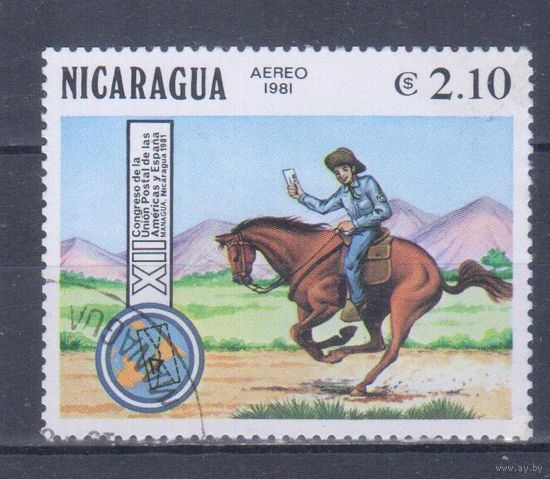 [588] Никарагуа 1981. Всадник.Лошади на почтовых марках. Гашеная марка.