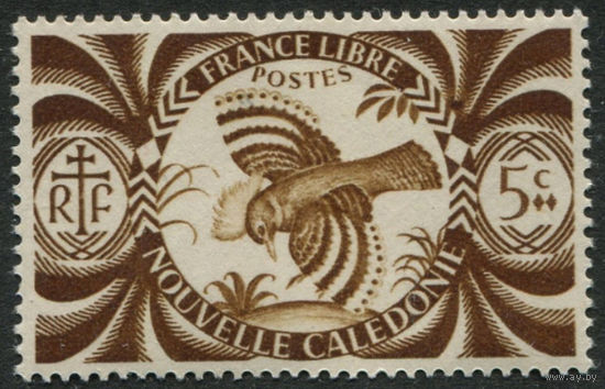 Французская Новая Каледония 1943 ** Птица Кагу, марка из серии, MNH Люкс **
