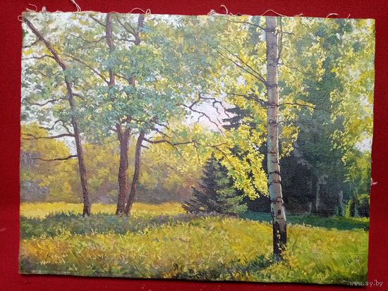 С рубля без мц. картина "Лесной пейзаж". х.м. 39х30см. без рамы