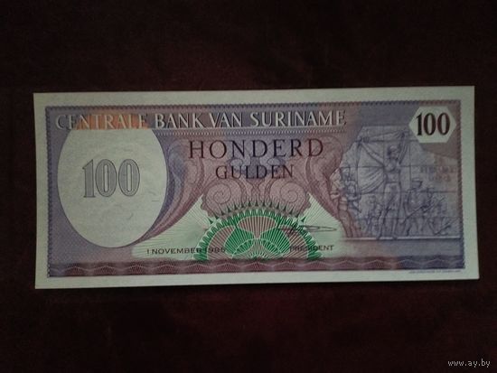 100 гульденов Суринам 1985 г.