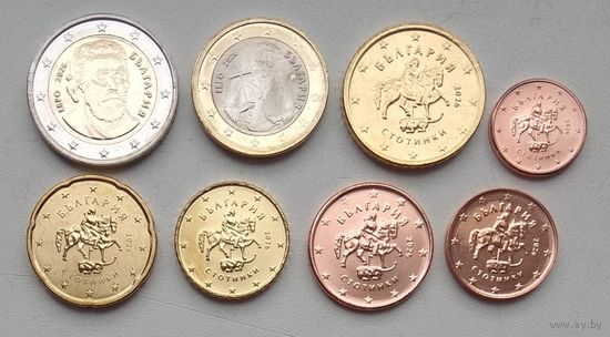 Болгария 1, 2, 5, 10, 20, 50 центов, 1 и 2 евро 2026 г. Набор 8 монет