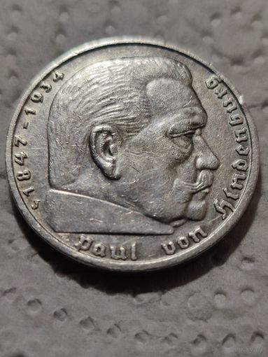 Германия 5 марок 1935 год. Гиденбург. Серебро