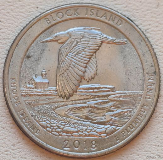 США 25 центов (квотер) 2018 P Block  Island Rhode Island