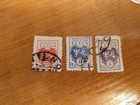 1920 Центральная Литва (Беларусь) полная серия гашеная встречается реже чистой герб (4-16)