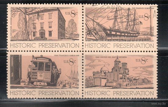 США-1971, (Мих.1052-1055) , гаш. , История, Трамвай, Корабль(полная серия)(2)