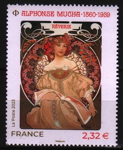 2023 Франция живопись Сны картина художника Альфонса Мухи Mi-8563 1х-марка**