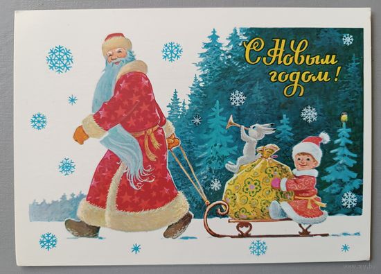 С Новым годом! Дед Мороз. В.Зарубин. Открытка чистая, 1982г.