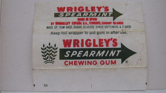 Обертка от жвачки Wrigleys spearmint, Испания