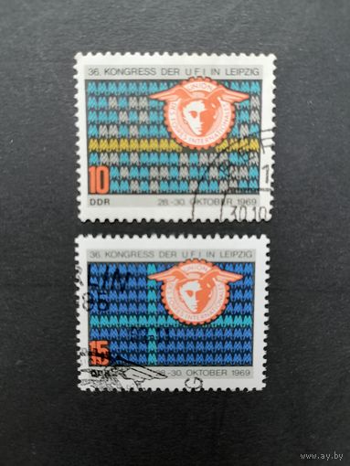 ГДР 1969 Полная серия марок "Конгресс международной ассоциации ярмарок" (гашение с клеем, но одной марке есть след от наклейки) Mi.1515-1516 каталог 1.00 евро