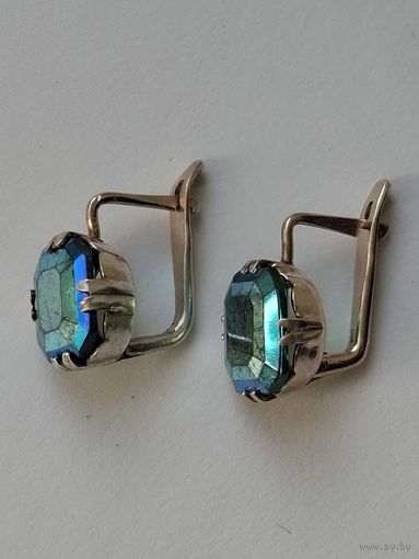 Серьги серебро СССР 875 Проба со звездой,  клеймо