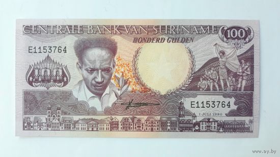 Суринам. 100 гульденов 1986 г. UNC.