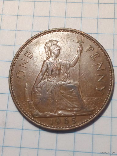 1 пенни Великобритания 1965 год.
