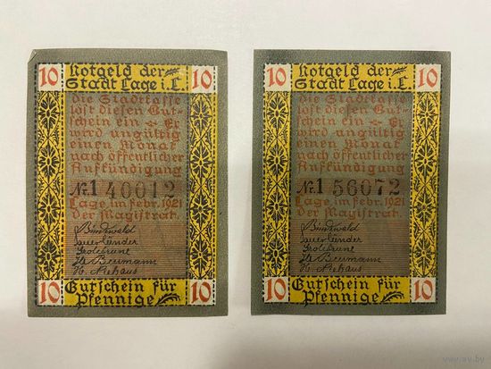 10 и 10 пфеннингов (нотгельды) 1921 г. Германия.