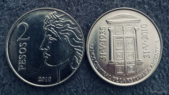 Аргентина 2010  2 песо 75-летие центрального банка Аргентины UNC
