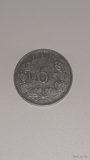 Республика ТРАНСВААЛЬ/ZAR/6 пенсов 1897 год/ серебро/