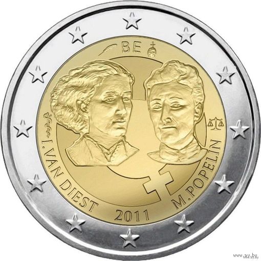 2 евро 2011 Бельгия 100 лет Международному женскому дню UNC из ролла