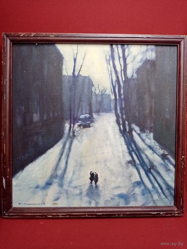 С рубля без мц. картина Сорокин "Город кошкам"  оргалит фанера. 60х60см.