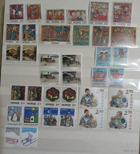Норвегия** Рождество много красивых и стильных марок, разновидности по зубцовке