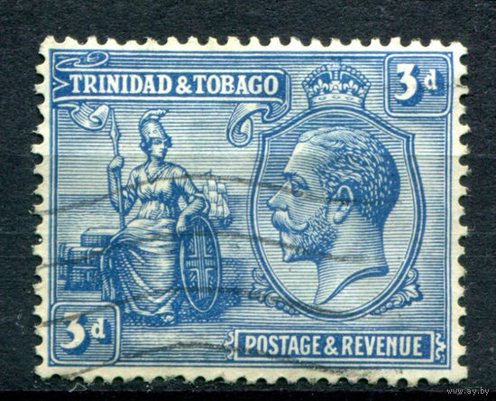 Британские колонии - Тринидад и Тобаго - 1922/28г. - Британия, король Георг V, 3 P - 1 марка - гашёная [Mi 108]. #4-B5-136-A-1