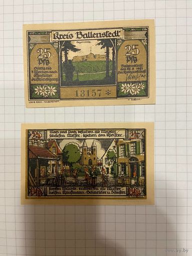 Нотгельд 25 пфеннигов. Германия. Веймарская республика Балленштадт-0201