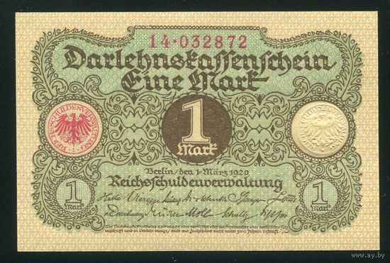 Германия. 1 Марка 1920 года. P58, UNC