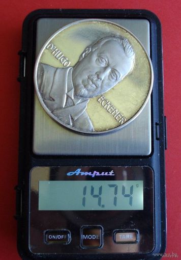 Германия. Веймарская республика 1924 г. Медаль. Воздухоплаватель Хуго Эккенер. Первый перелет через Атлантику.