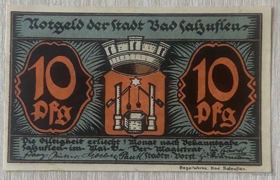 Нотгельд 10 пфеннигов 1921 год. Зальцуфлен. Веймарская республика