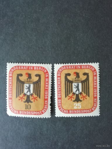 Западный Берлин 1956 Две марки серии "День Германии в Берлине 16 марта 1956 года" (чистые* с наклейками) Mi.136-137 каталог 7.50 евро
