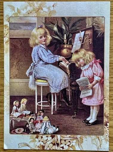 Репринт.Открытка для посткроссинга 10,5 х 14,8 см "Далёкое детство"издателя начала 20 века Эрнеста Нистера