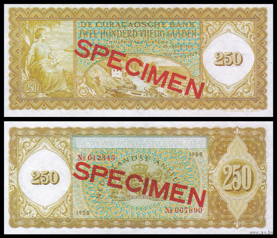 [КОПИЯ] Кюрасао 250 гульденов 1958г. (образец) водяной знак