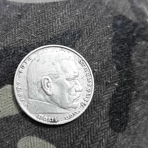 2 рейхсмарки(1939г.) (D) Серебро.