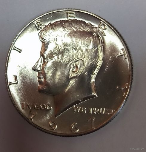 1/2 доллара 1967 Кеннеди США 12 грамм серебра! Горящая! Идеальный сохран