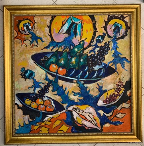 Кищенко А.М."Натюрморт в пространстве", размер с  рамой 120х120 см., 97,5х97,5 см. ДВП, масло.