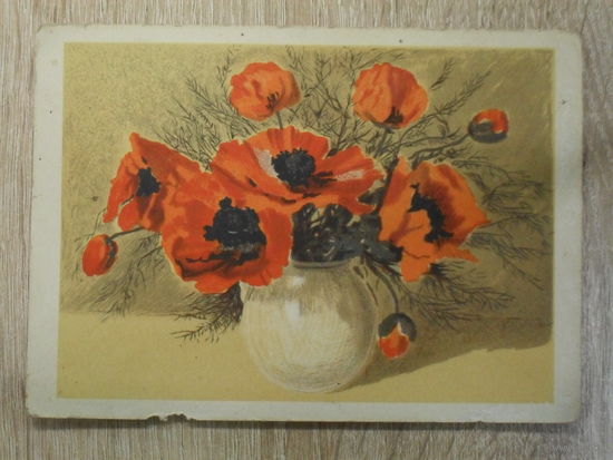 ПОДПИСАННАЯ ОТКРЫТКА СССР. "МАКИ" худ. К.К. КУПЕЦИО. 1963 год.