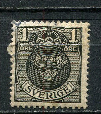 Швеция - 1911/1919 - Герб 1 О - (есть тонкое место) - [Mi.64] - 1 марка. Гашеная.  (Лот 82Fo)-T25P24