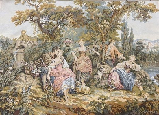 - Гобелен Франция 186х132 см Хлопок 1950-ые Оригинал !