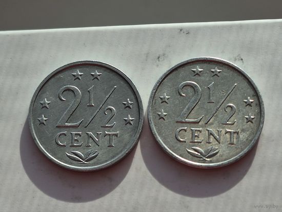 Сборный лот 2 1/2 центов Нидерландские Антильские острова. Лот состоит из 2-х монет. Монеты не чищены. 45241