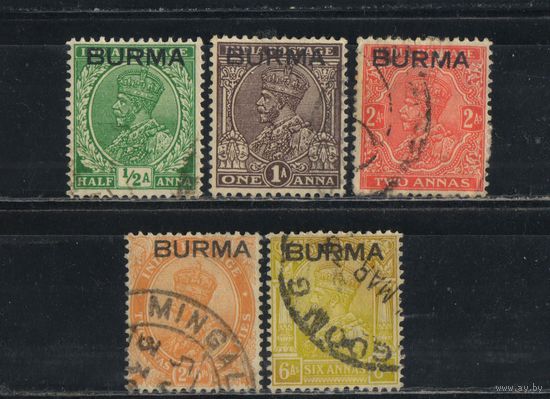 GB Колония Бирма 1937 GVI Надп на марках Британской Индии #2,4,5,6,10