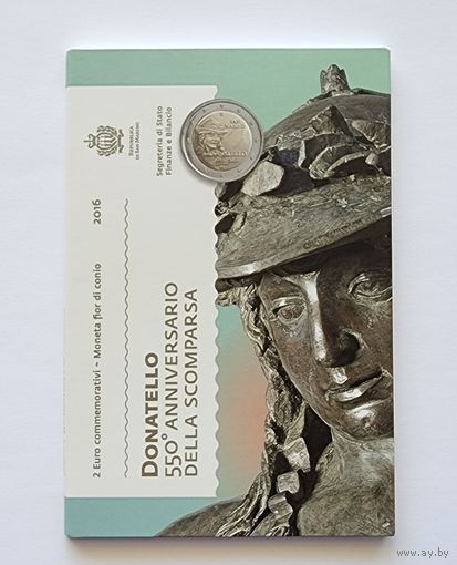 Сан-Марино 2 евро 2016  550 лет со дня смерти Донателло BU в буклете