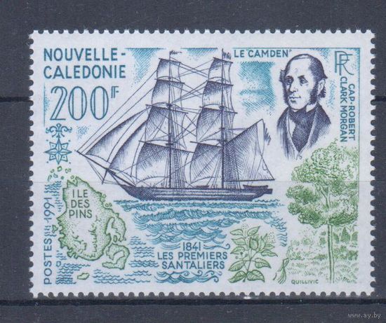 [230] Новая Каледония 1991. Корабли.Парусники.Карта острова. Одиночный выпуск. MNH